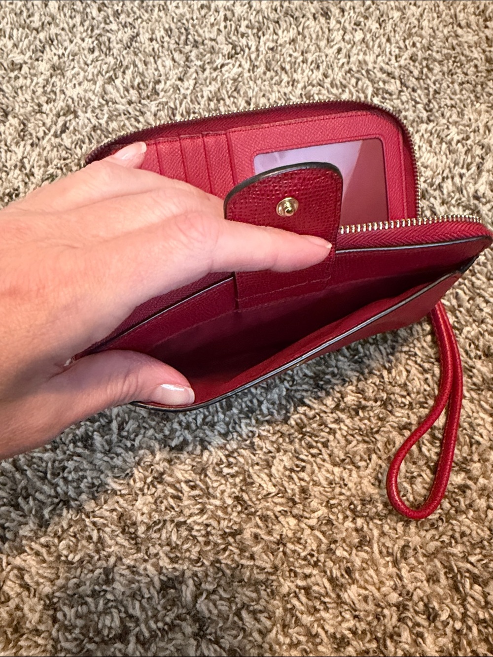 Coach Red Leather Zip Wallet with Wrist Strap - Picture 5 of 7